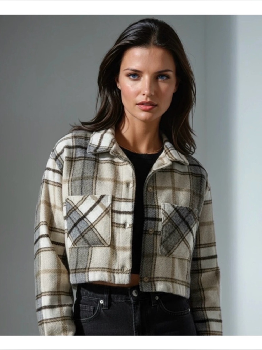 For the Rebublic Cropped Plaid Shacket
